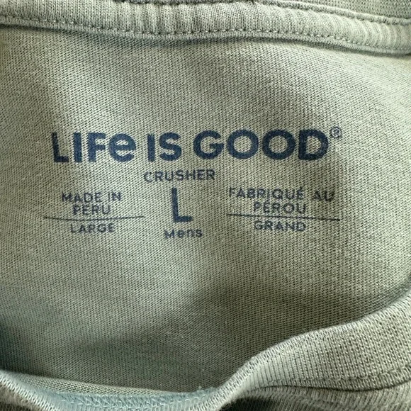 Life Is Good Men Fishing T-Shirt Large Gray Fish Print Crewneck Short Sleeve Tee